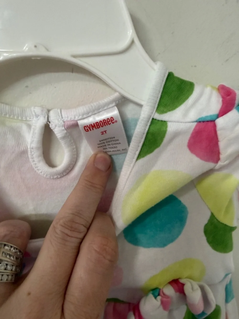 Gymboree White Dress with Pink, Green & Blue Polka Dots